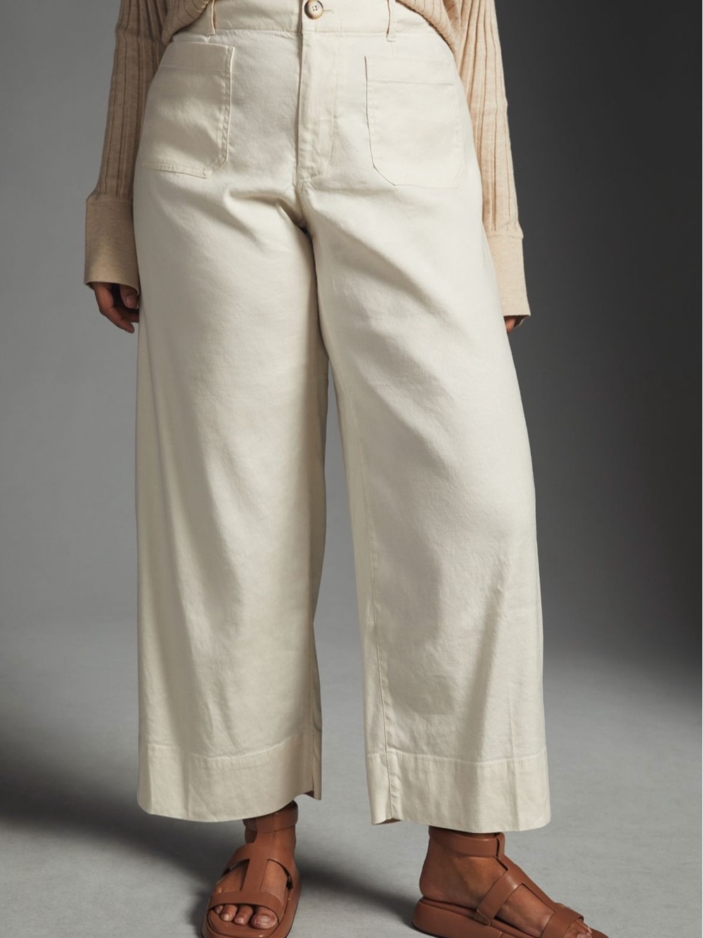 Anthropologie Colette European Linen Stretch Wide-Leg Pants in Cream - Picture 4 of 7